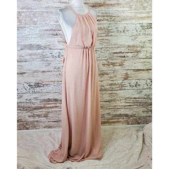 satin wrap maxi dress Bronze Satin Wrap Maxi Dress With Collar M